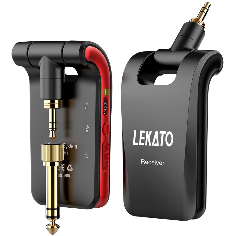 LEKATO Wireless Guitar System 2.4GHz Rechargeable Audio Wireless Transmitter Receiver 6 Channels for Guitar Bass Electric Instruments, Stereo and Mono 1/4â€ & 1/8â€ 2 in 1 Plugs,Black(WS-60) - Image 1